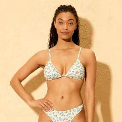 Women's Floral Cinched Triangle Bikini Top - Shade & Shore™ White S