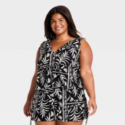 Women's Beachy Keen V-Neck Tie Top - A New Day™ Black/White XXL