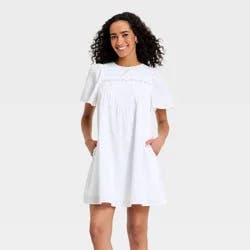 Women's Short Sleeve Eyelet Mini Shift Dress - Universal Thread™ White XS