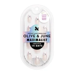 Olive & June Press-On Fake Nails - Maximalist Jewelry - M Almond - Jeweled French - 42ct
