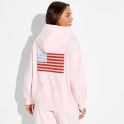 Women's Oversized Hooded Pullover Sweatshirt - Wild Fable™ Light Pink Flags S