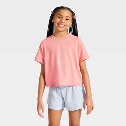 Girls' Short Sleeve Boxy "Lucky" Graphic T-Shirt - Cat & Jack™ Coral Pink XS