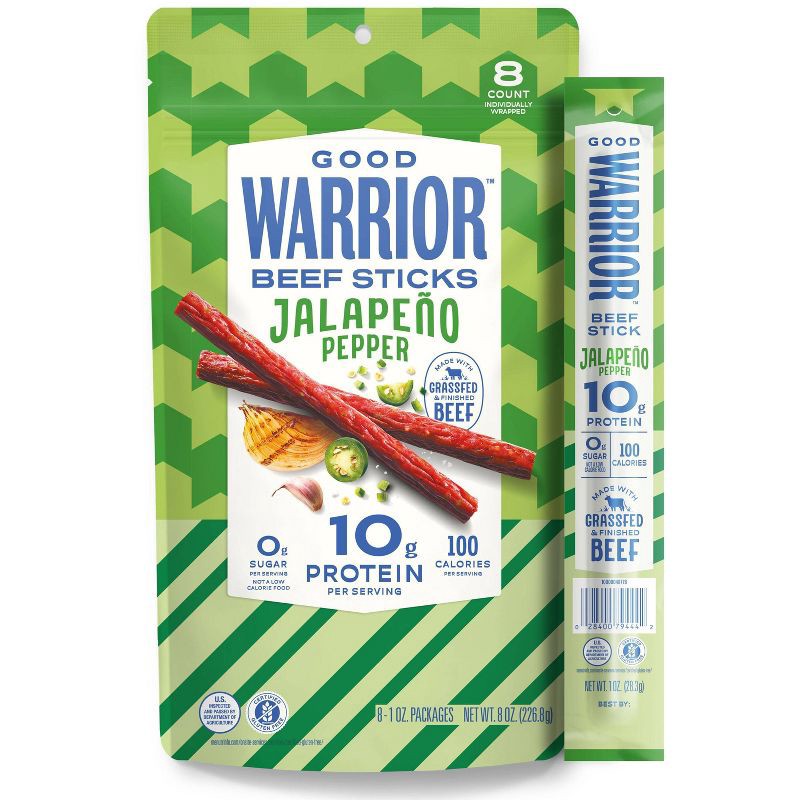 slide 1 of 6, Good Warrior Jalapeno Beef Meat Sticks - 8oz/8ct, 8 ct; 8 oz