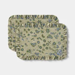 2pk Cotton Ruffle Vintage Floral Placemat Green - Threshold™