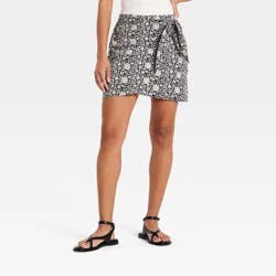 Women's Printed Midi Wrap Skirt - Universal Thread™ Black Floral S