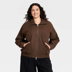 Women's Mock-Neck Full Zip Bomber Jacket - A New Day™ Brown Dot XXL
