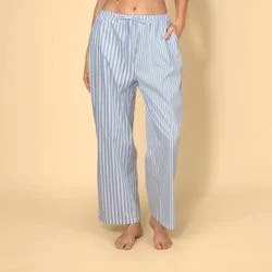Solid & Striped Women's Mid-Rise Poplin Drawstring Pull-On Pants - Blue/White Striped S