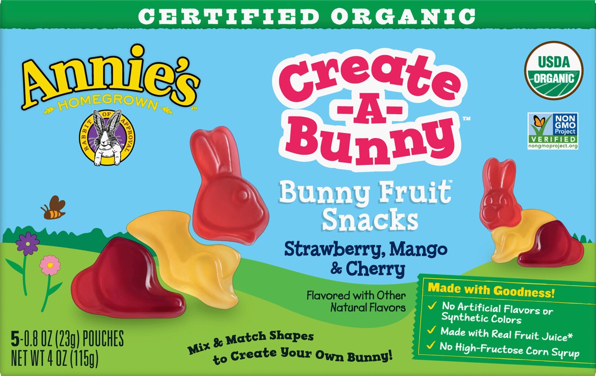 slide 12 of 13, Annie's Create-A-Bunny Strawberry, Mango & Cherry Bunny Fruit Snacks 5 ea, 5 ct