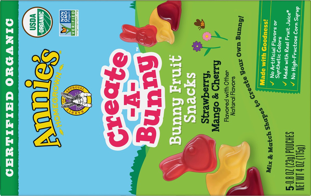 slide 8 of 13, Annie's Create-A-Bunny Strawberry, Mango & Cherry Bunny Fruit Snacks 5 ea, 5 ct