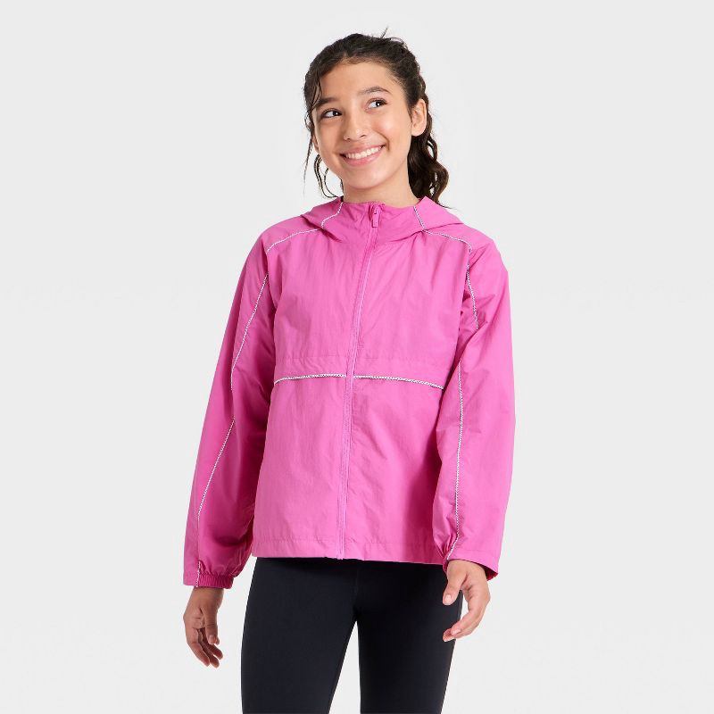 slide 1 of 3, Girls' Solid Windbreaker Jacket - All in Motion™ Pink S, 1 ct