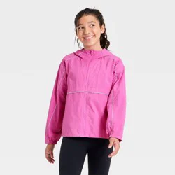 Girls' Solid Windbreaker Jacket - All in Motion™ Pink S