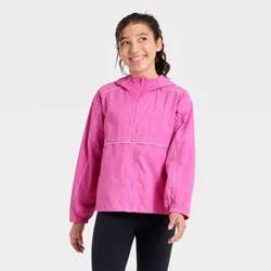 Girls' Solid Windbreaker Jacket - All in Motion™ Pink S
