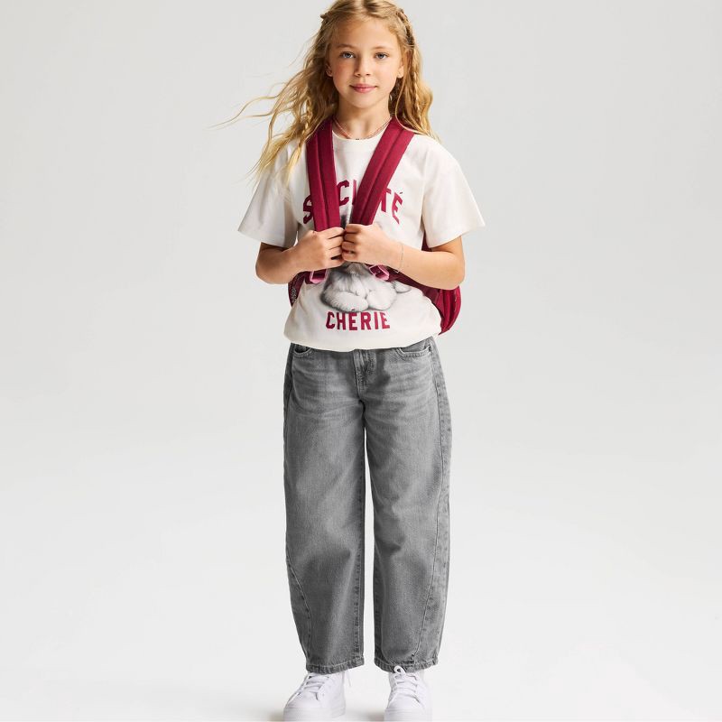 slide 1 of 5, Girls' Mid-Rise Barrel Leg Jeans - Cat & Jack™ Gray 5, 1 ct