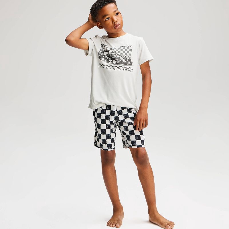 slide 1 of 4, Boys' 2pc Race Car T-Shirt and Shorts Pajama Set - Cat & Jack™ Gray XS, 2 ct