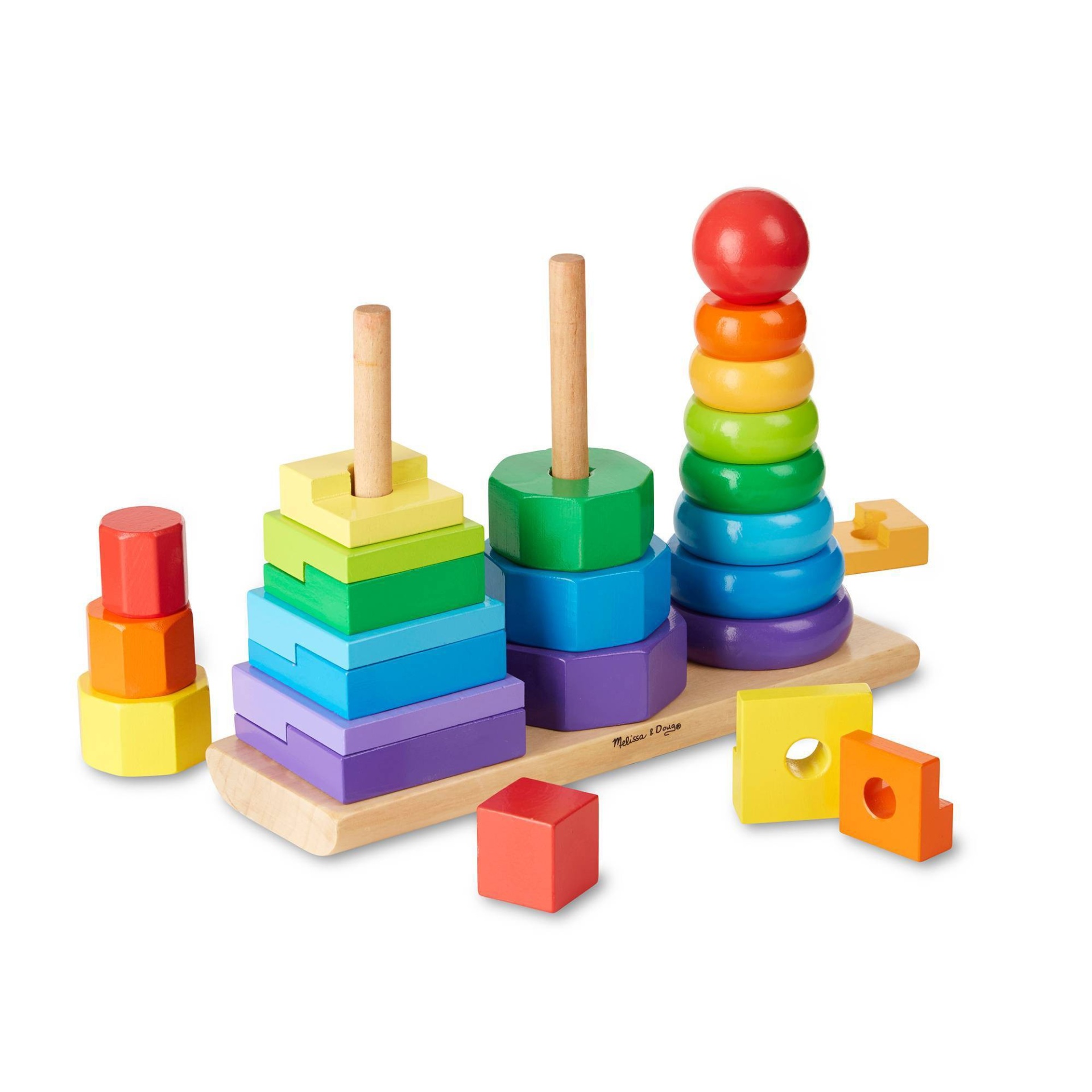 slide 1 of 6, Melissa & Doug Geometric Stacker - Wooden Educational Toy, 1 ct
