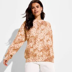 33 Degrees Women's Doe Print Fleece Graphic Pullover Sweatshirt - Brown L