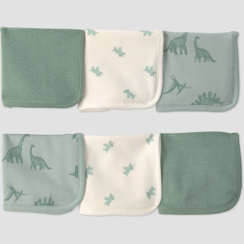 slide 1 of 4, Carter's Just One You® Baby 6pk Washcloth - Green Dino, 6 ct