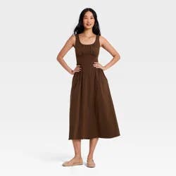 Women's Corset Smock Midi Dress - A New Day™ Brown S