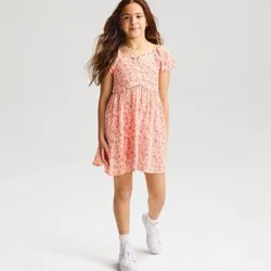 Girls' Short Sleeve Paisley Floral Printed Woven Dress - Cat & Jack™ Pink S: Cottagecore