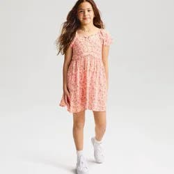 Girls' Short Sleeve Paisley Floral Printed Woven Dress - Cat & Jack™ Pink S: Cottagecore