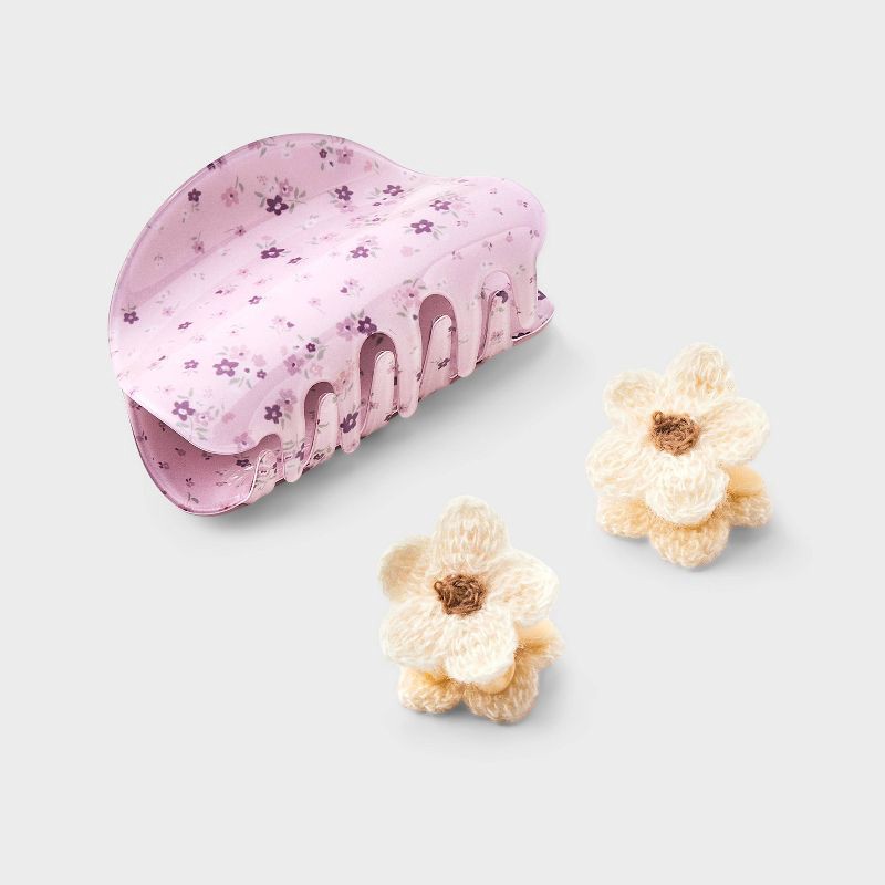 slide 1 of 3, Girls' Flower Hair Clip Set 3pc Pink/Cream - Cat & Jack™, 3 ct