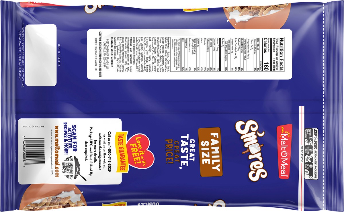 slide 5 of 7, Malt-O-Meal S'mores Breakfast Cereal, Smores Cereal, 24 OZ Bag, 24 oz