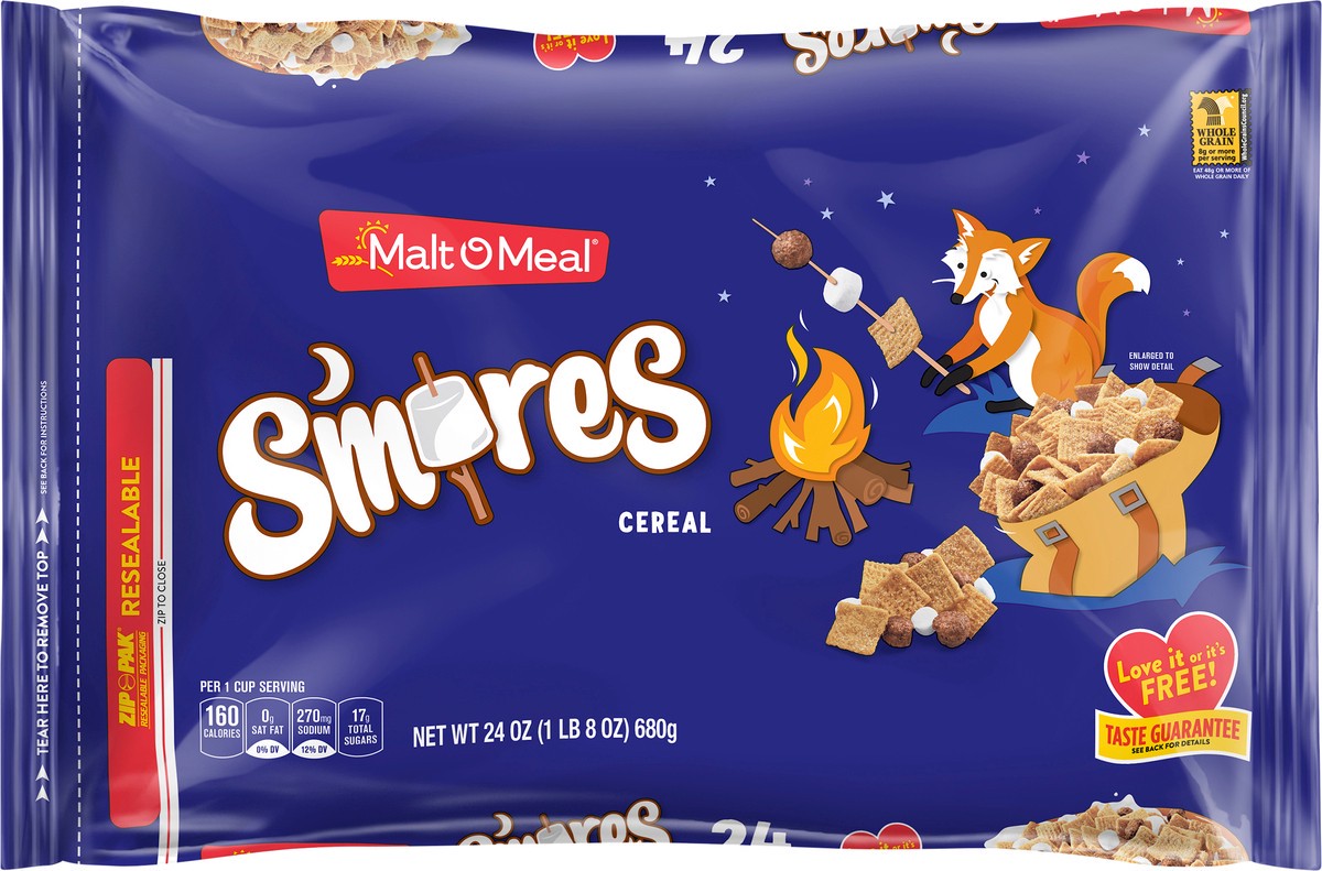 slide 6 of 7, Malt-O-Meal S'mores Breakfast Cereal, Smores Cereal, 24 OZ Bag, 24 oz