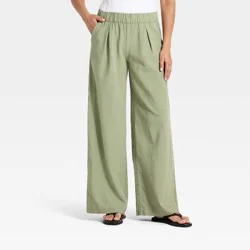 Women's Mid-Rise Wide Leg Full Pull-On Pants - Universal Thread™ Olive Green XS