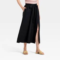 Women's Belted Maxi A-Line Skirt - A New Day™ Black S