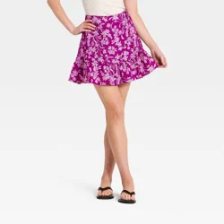 Women's Cotton Mini Wrap Skirt - Universal Threads™ Purple Floral XL