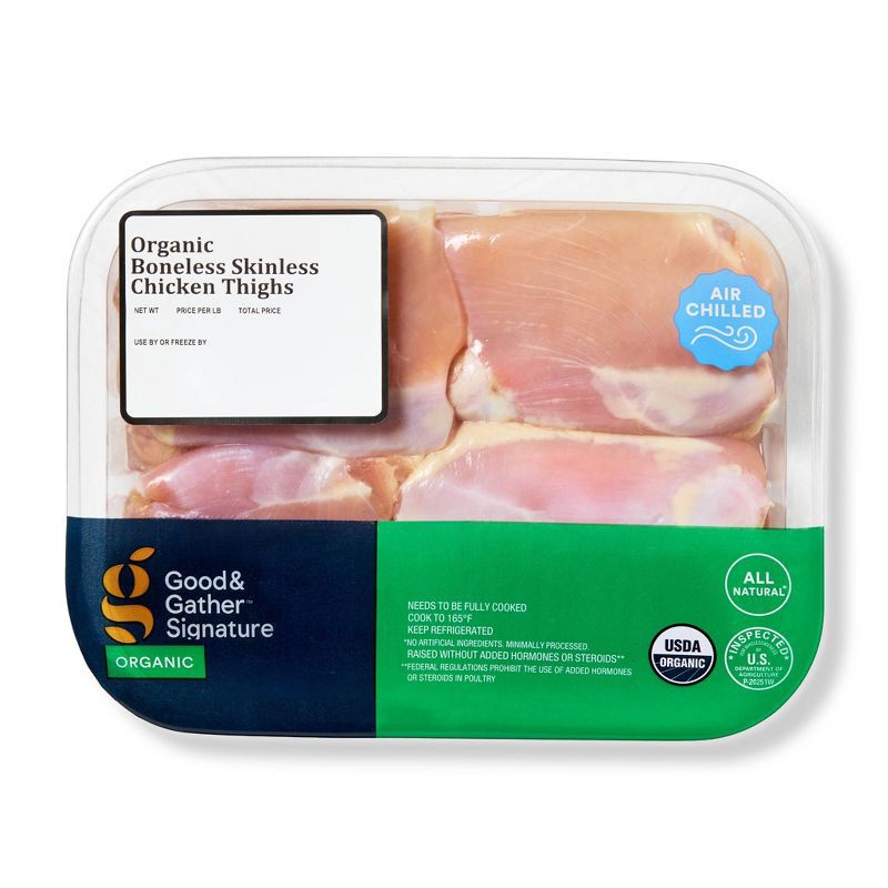 slide 1 of 5, Organic Air Chilled Boneless Skinless Chicken Thighs - 1-1.90lbs - price per lb - Good & Gather™, per lb