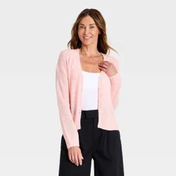 Women's Airy Knit Button-Up Cardigan Sweater - A New Day™ Pink M