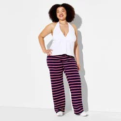 Women's Soft Cotton Low-Rise Straight Leg Pull-On Pants - Wild Fable™ Dark Blue Striped XXL