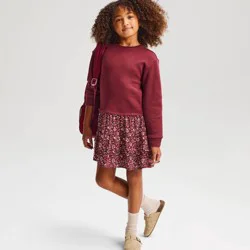 Girls' Long Sleeve Sweatshirt Dress - Cat & Jack™ Dark Red S