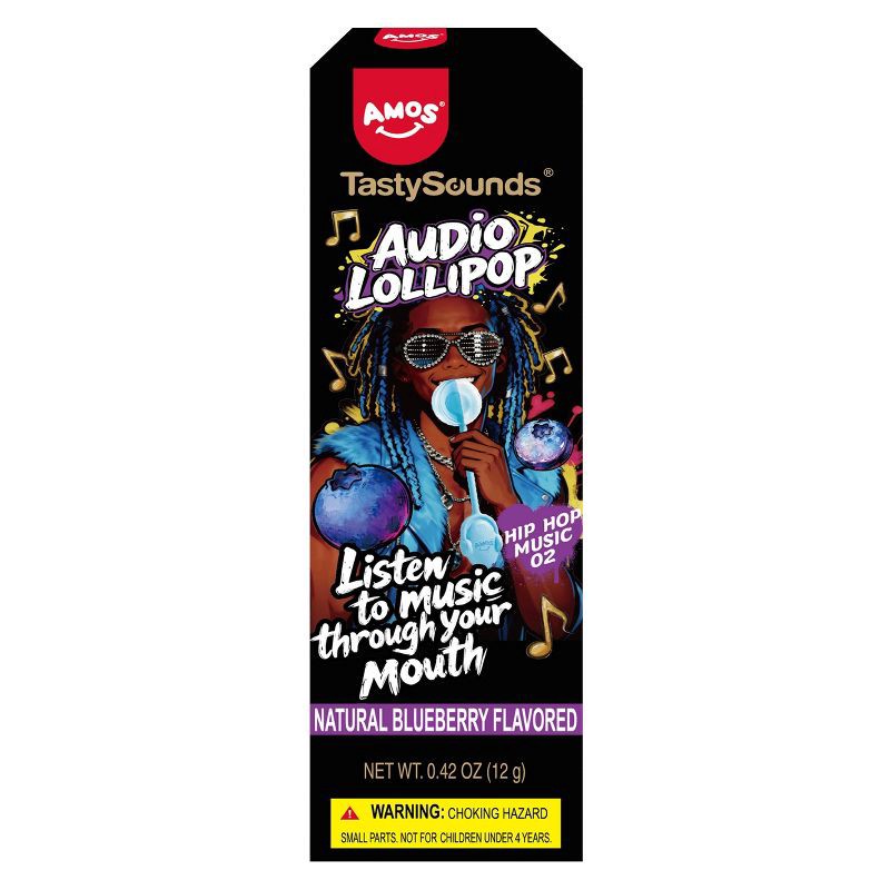 slide 1 of 3, AMOS TastySound Lollipop Rock & Roll Blueberry - 0.42oz, 0.42 oz