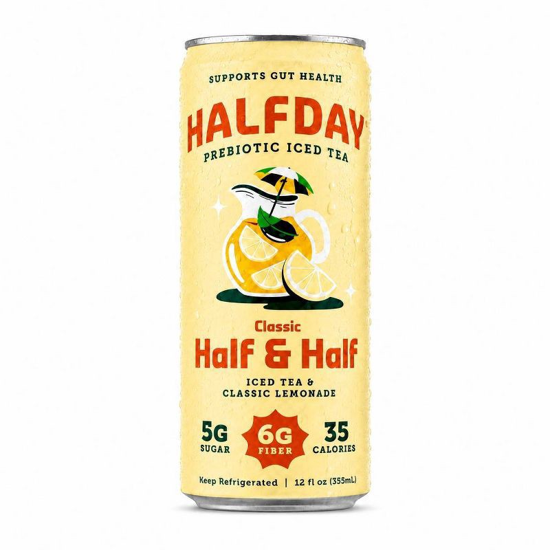 slide 1 of 6, Halfday Iced Tea Halfday Prebiotic Iced Tea Classic Lemonade Half & Half - 12 fl oz Can, 12 fl oz