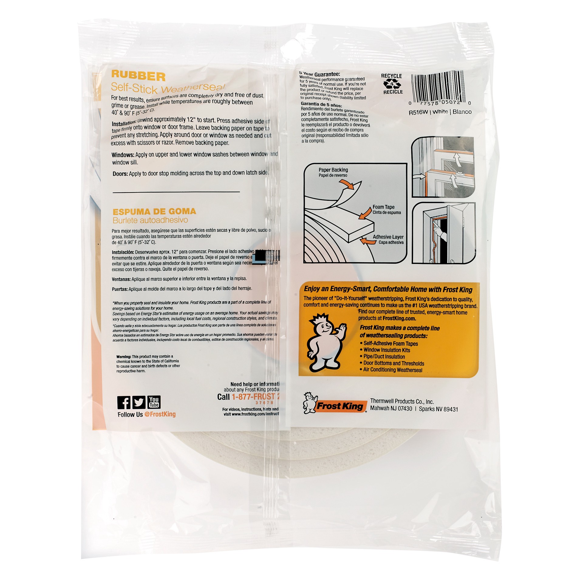 slide 5 of 6, Frost King 10-ft x 1-1/4-in x 7/16-in White Rubber foam Window Weatherstrip, 1 ct