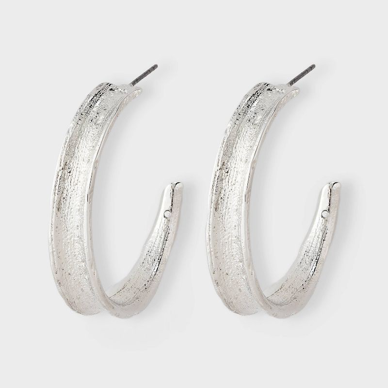 slide 1 of 3, Thick Texture C-Hoop Earrings - Universal Thread™ Silver, 1 ct