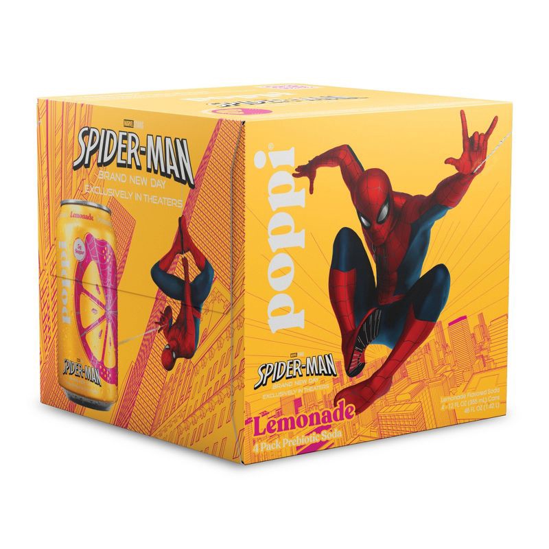 slide 1 of 4, Poppi LTO Spiderman Lemonade Soda - 12 fl oz/4pk Cans, 4 ct; 12 fl oz