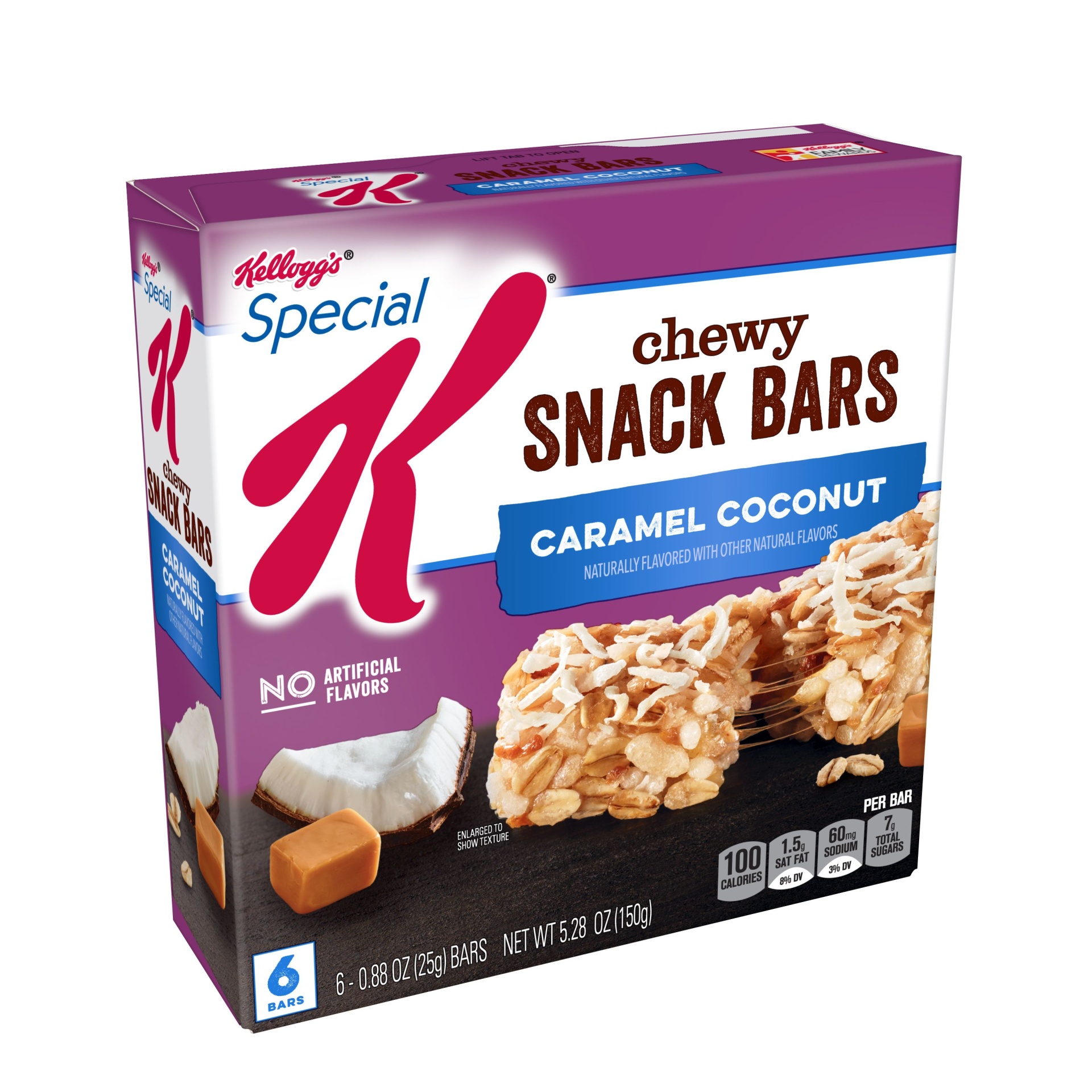 slide 1 of 7, Special K Caramel Coconut Chewy Snack Bars, 6 ct; 0.88 oz