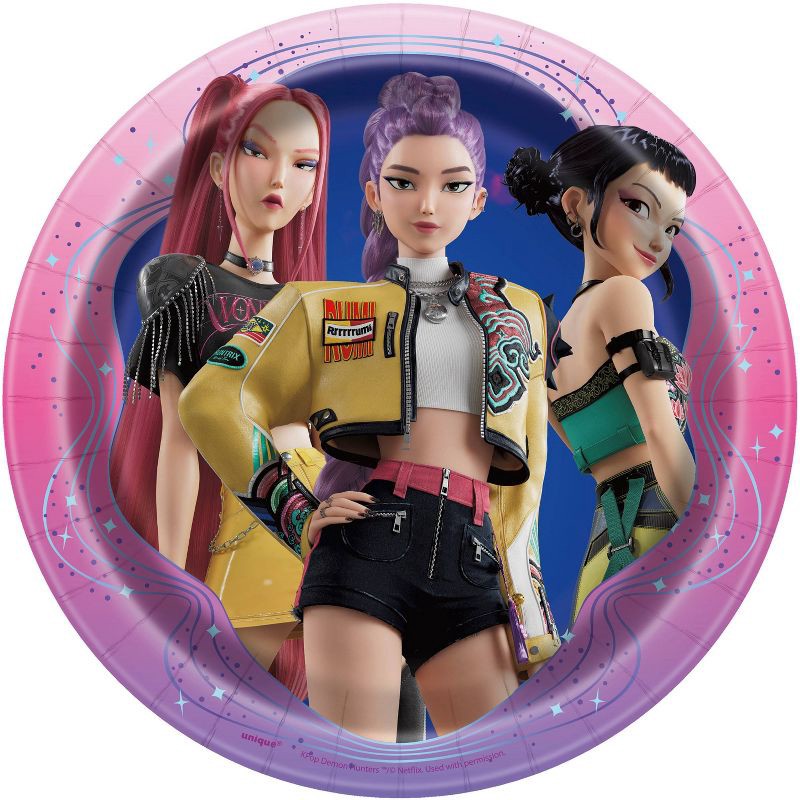 slide 1 of 4, KPop Demon Hunters Round 7" Disposable Snack Plates 8ct, 8 ct