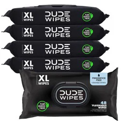 Dude Wipes Personal Wipes Fragrance Free Plus Odor Control - 5pk/48ct