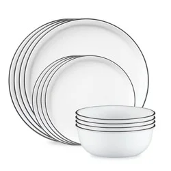 Corelle 12pc Modern Onyx Rim Dinnerware Set