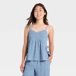 Girls' Babydoll Woven Plaid Cami - art class™ Blue M