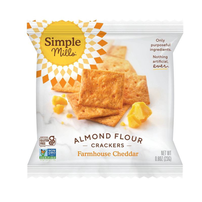 slide 1 of 8, Simple Mills Almond Flour Cracker Farmhouse Cheddar Crackers - 0.8oz, 0.8 oz