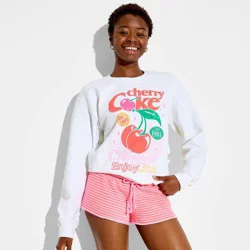 Coca-Cola Women's Crewneck Cherry Coke Graphic Pullover Sweatshirt - White XL
