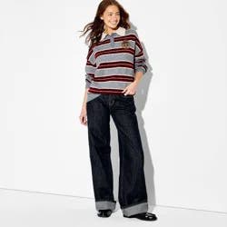 Women's Harry Potter Striped Polo Graphic Sweater - Gray XL