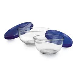Libbey Baker's Basics 2pk (4qt & 2qt) Glass Mixing Bowls with Dark Blue Lids