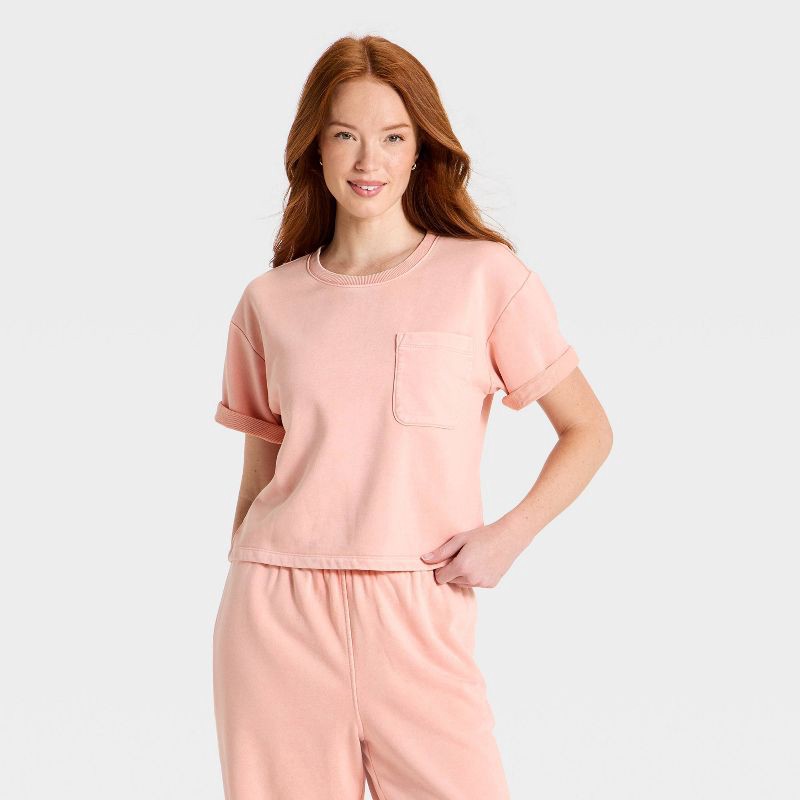 slide 1 of 3, Women's Short Sleeve Pullover Sweatshirt - Universal Thread™ Pink L, 1 ct