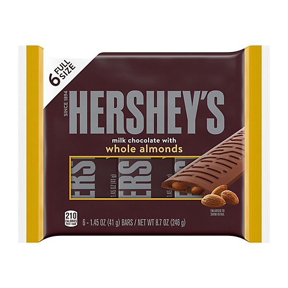slide 1 of 7, Hershey's Milk Chocolate With Whole Almonds S'mores Candy Bars - 6-1.45 Oz, 6 ct; 1.45o
